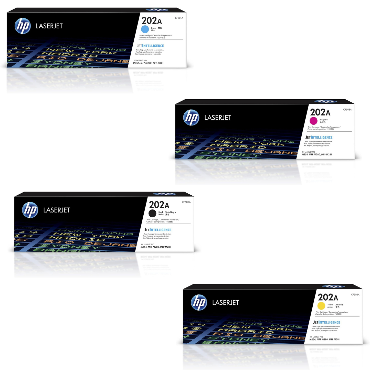 l HP 202A Toner 4-Pack CF500A CF501A CF502A CF503A | Color LaserJet Pro M254 M281 Series Elite Toner Supply