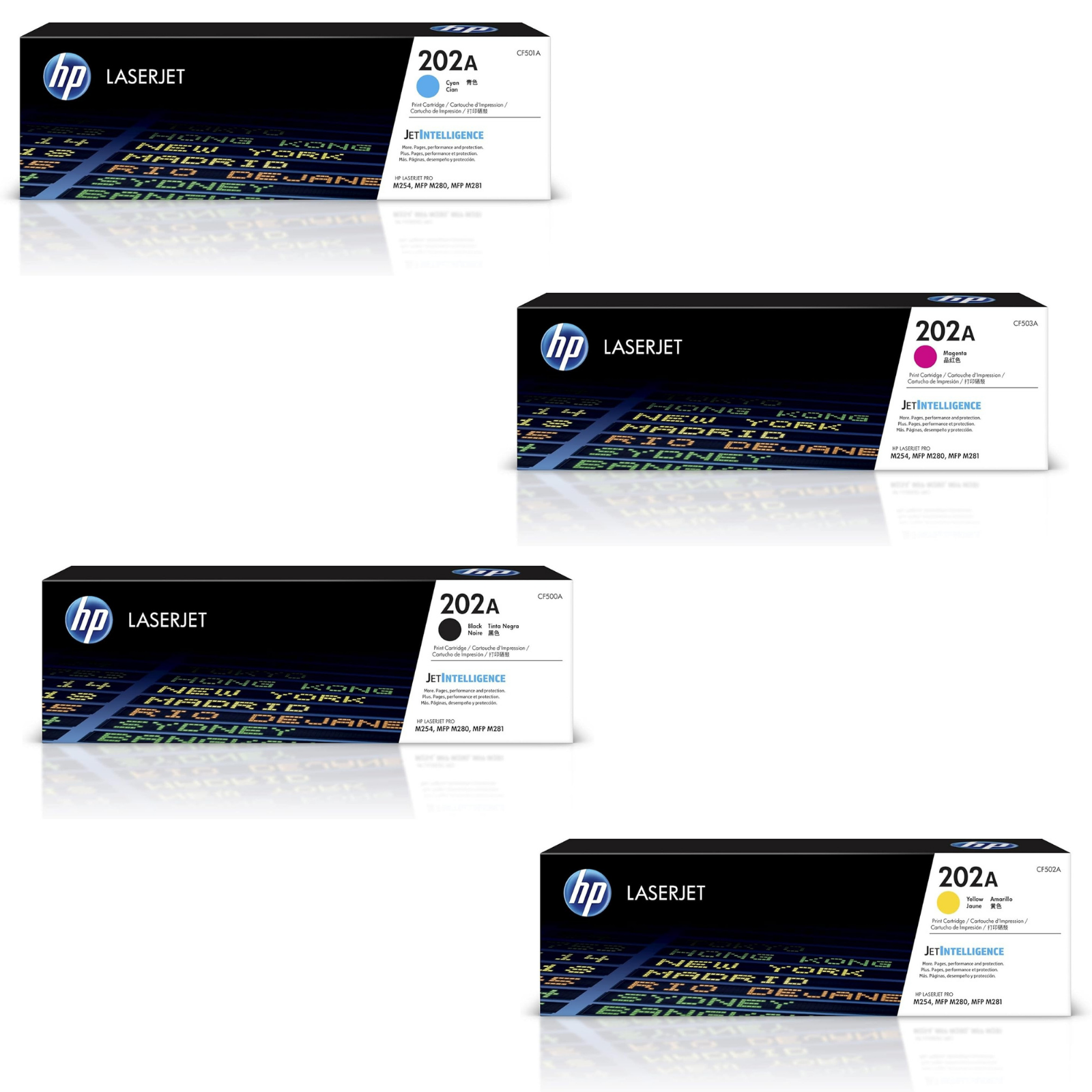 l HP 202A Toner 4-Pack CF500A CF501A CF502A CF503A | Color LaserJet Pro M254 M281 Series Elite Toner Supply