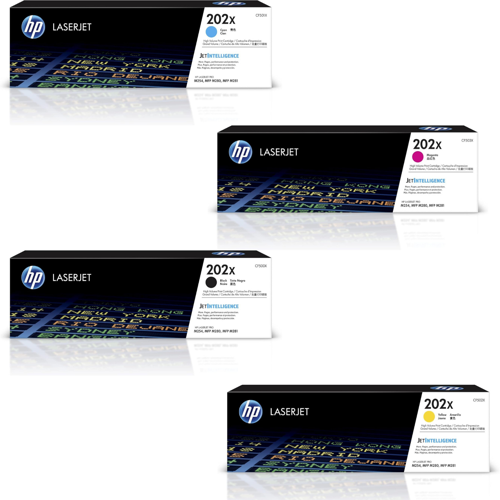 HP 202X Toner 4-Pack CF500X CF501X CF502X CF503X | High-Yield Color LaserJet Pro M254 M281 Series Elite Toner Supply
