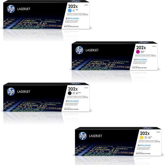 HP 202X Toner 4-Pack CF500X CF501X CF502X CF503X | High-Yield Color LaserJet Pro M254 M281 Series Elite Toner Supply