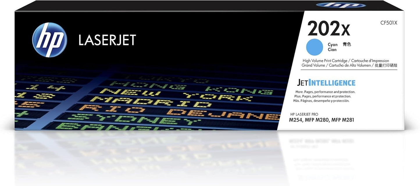 HP 202X Toner 4-Pack CF500X CF501X CF502X CF503X | High-Yield Color LaserJet Pro M254 M281 Series Elite Toner Supply